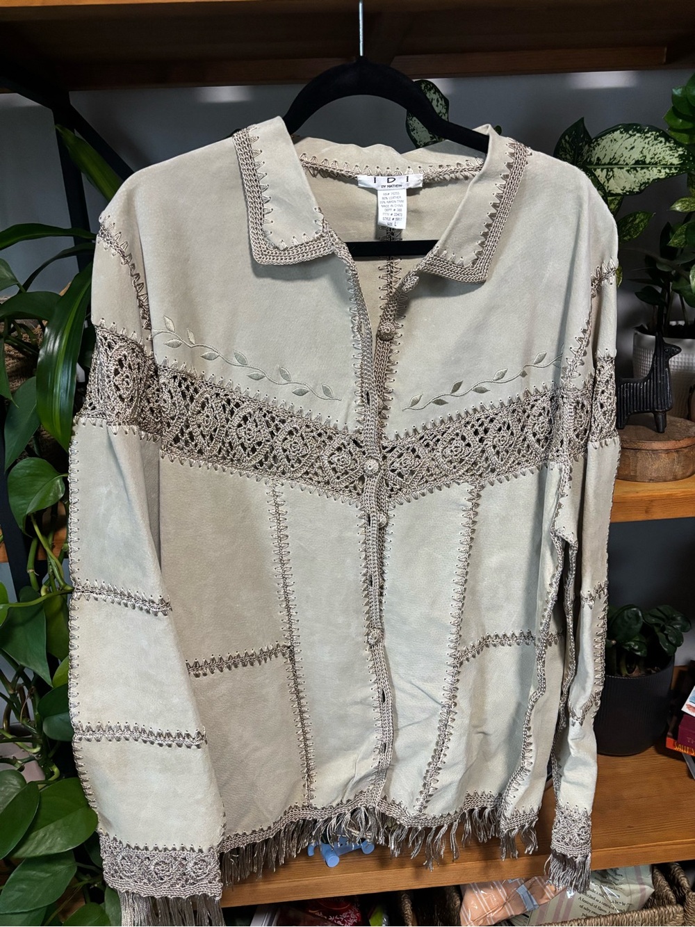 IDI by Matthew Boho Fringe Suede Jacket in Light Taupe | Large
